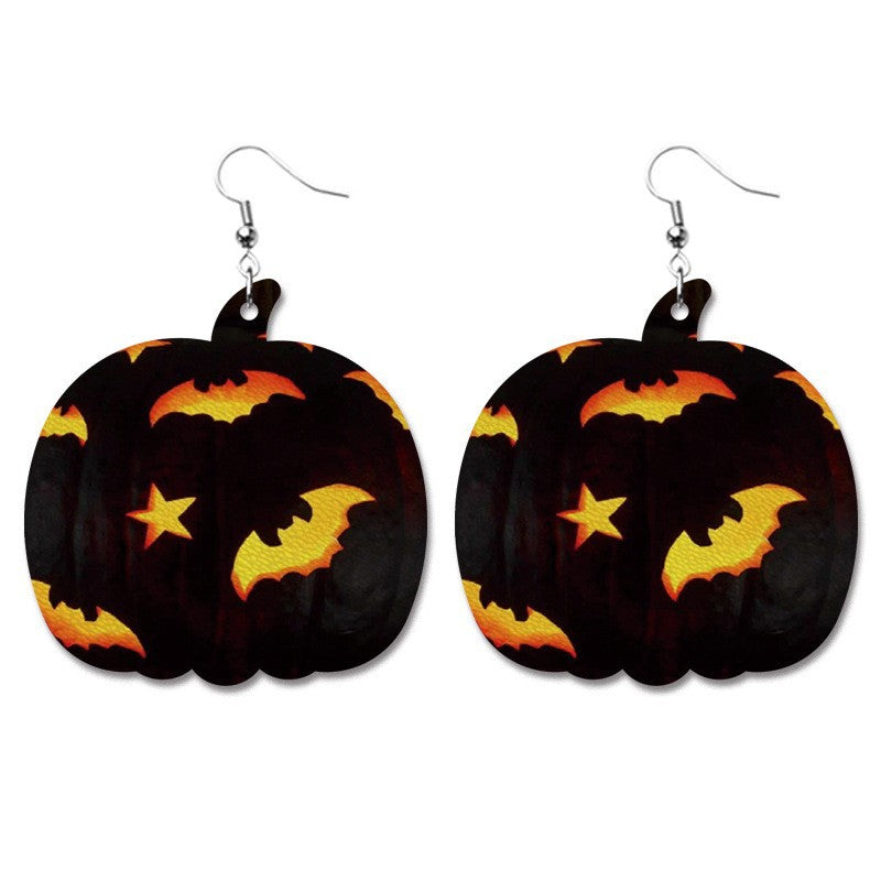 Wholesale 2 Pairs/pack Pumpkin Collection Halloween Leather Earrings